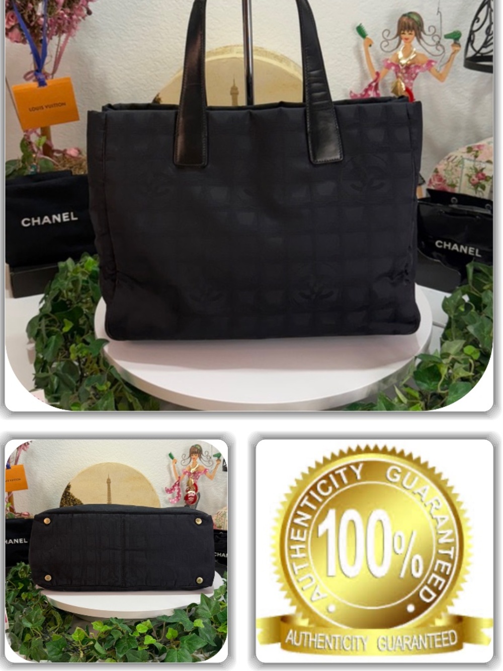 RITZY CHANEL CC MONOGRAM CANVAS TOTE HANDBAG!